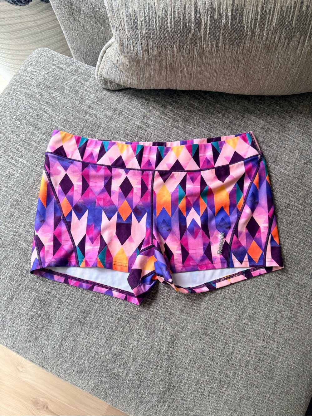 Reebok Vibrant Geometric Bike Shorts in Purple, Orange, Pink, Blue